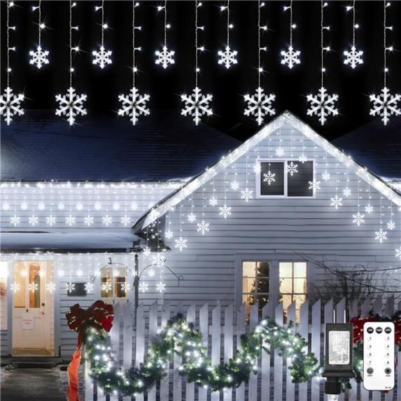 Christmas Snowflake Lights Outdoor, 10.7ft 168 LED Connectable Holiday String - Picture 1 of 7